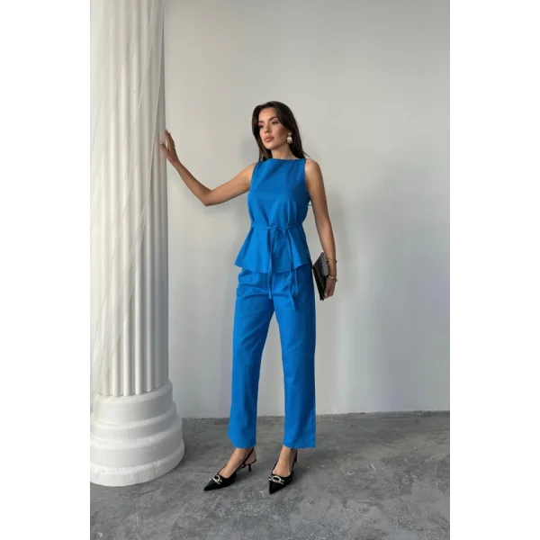 KETEN BLUZ - PANTOLON TAKIM MASSİMO MODEL SCREAT KUMAŞ - Saks