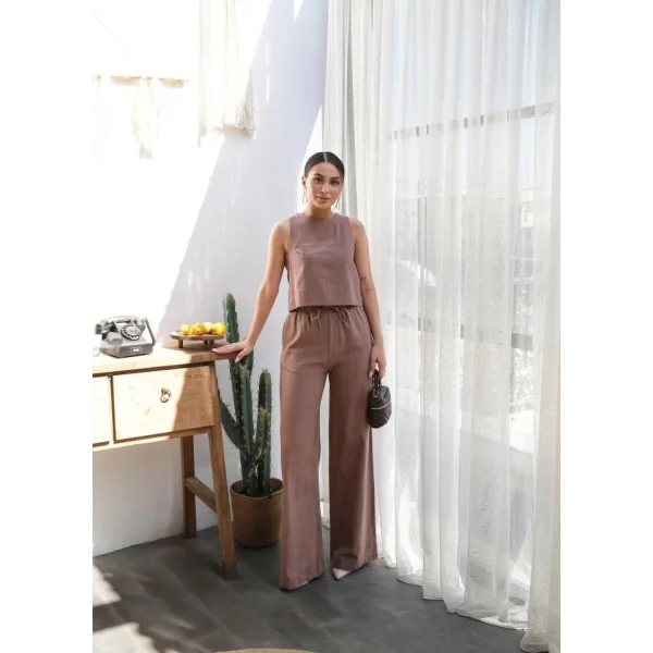 Keten Bluz Ve Pantolon İki̇li̇ Takim