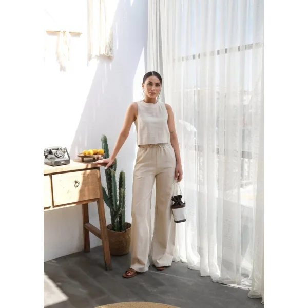 Keten Bluz Ve Pantolon İki̇li̇ Takim