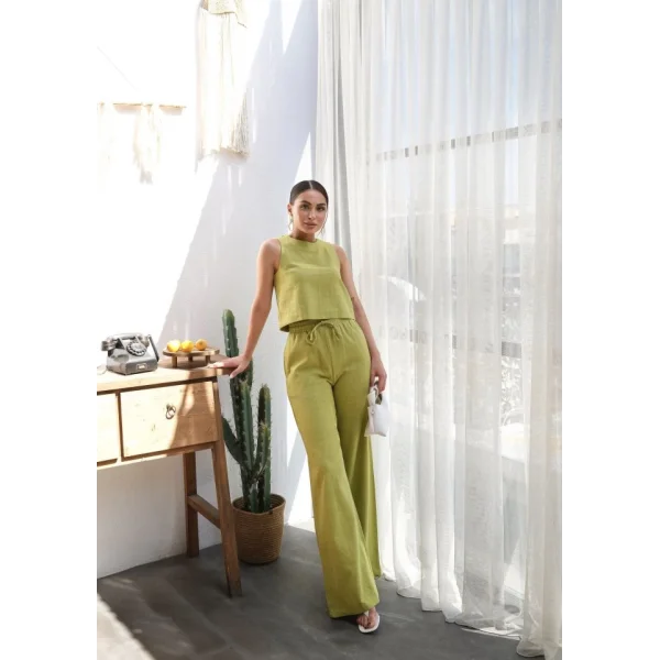 Keten Bluz Ve Pantolon İki̇li̇ Takim