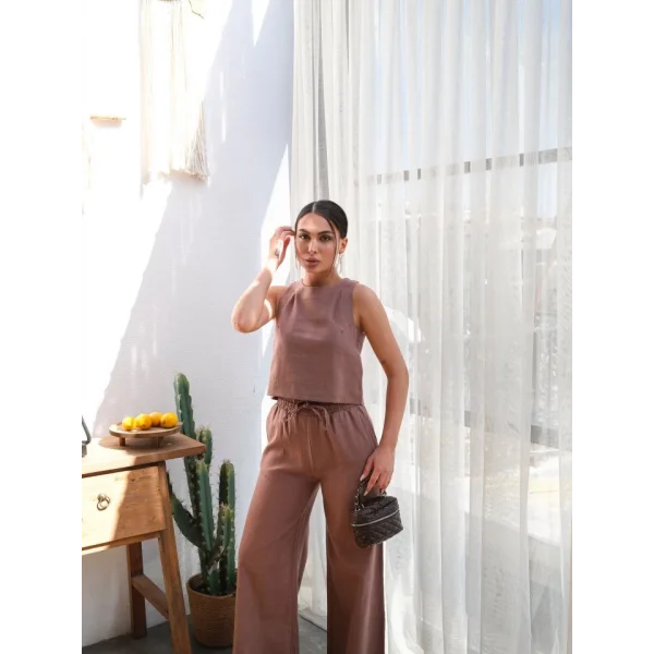 Keten Bluz Ve Pantolon İki̇li̇ Takim