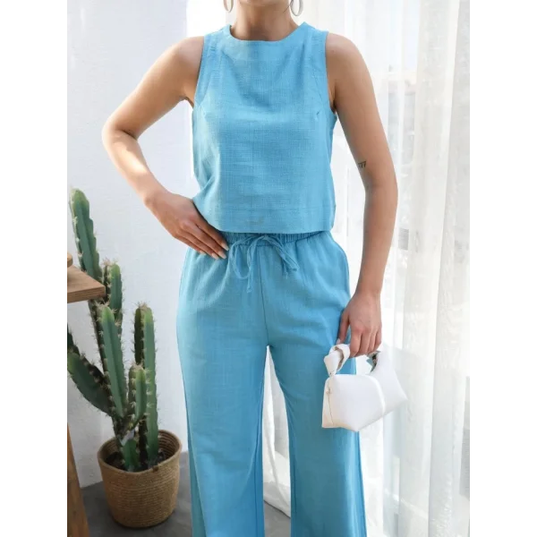 Keten Bluz Ve Pantolon İki̇li̇ Takim