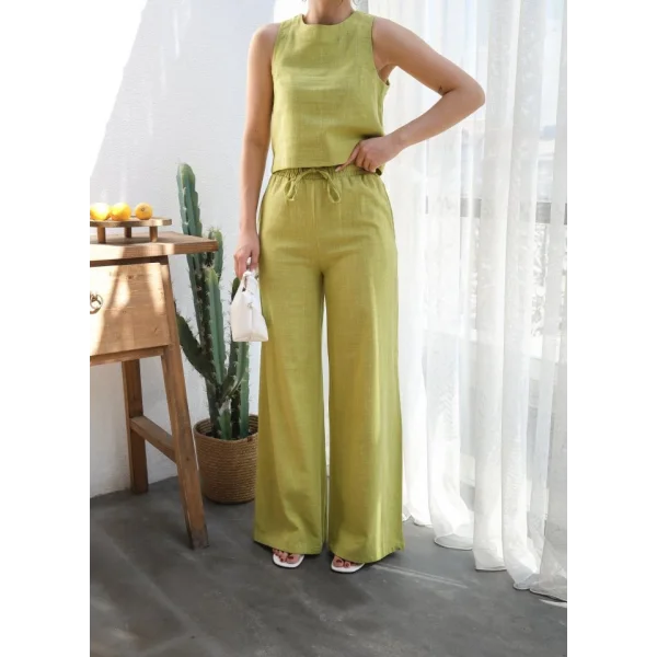 Keten Bluz Ve Pantolon İki̇li̇ Takim