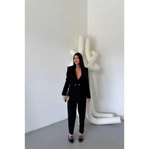 KETEN CEKET - PANTOLON TAKIM - Siyah