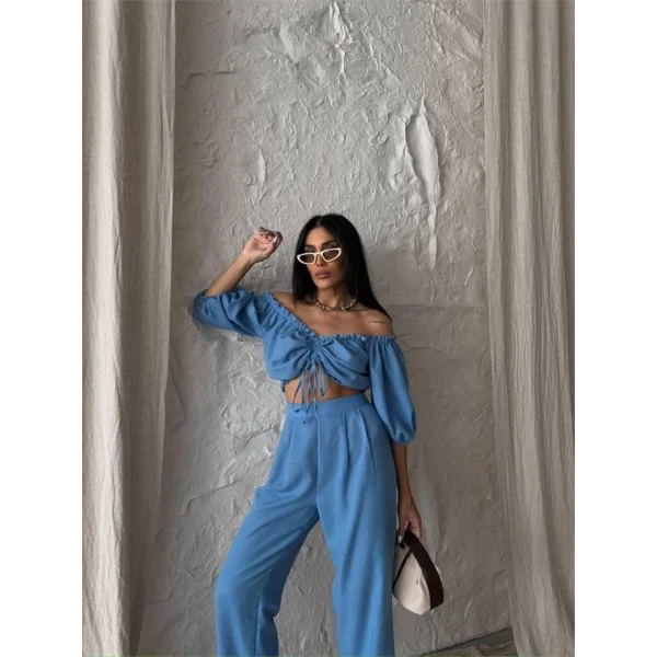 KETEN CROP BUZ BÜZGÜ YAKA + PANTOON TAKI  avi