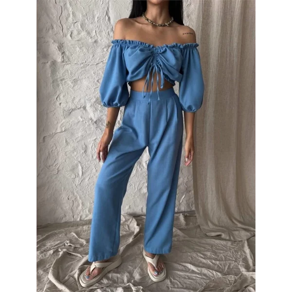 KETEN CROP BUZ BÜZGÜ YAKA + PANTOON TAKI  avi