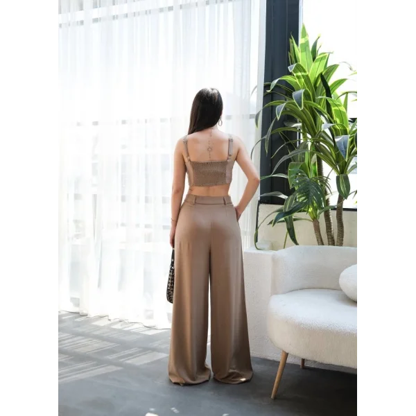 Keten Gi̇peli̇ Crop Ve Pantolon İki̇li̇ Takim