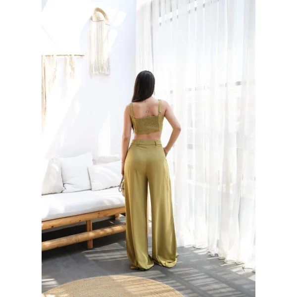 Keten Gi̇peli̇ Crop Ve Pantolon İki̇li̇ Takim