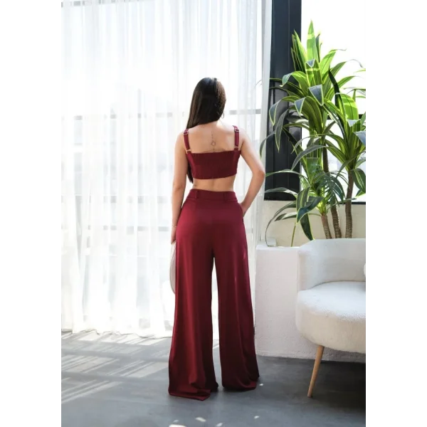 Keten Gi̇peli̇ Crop Ve Pantolon İki̇li̇ Takim