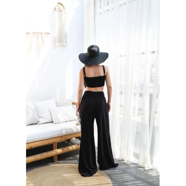 Keten Gi̇peli̇ Crop Ve Pantolon İki̇li̇ Takim