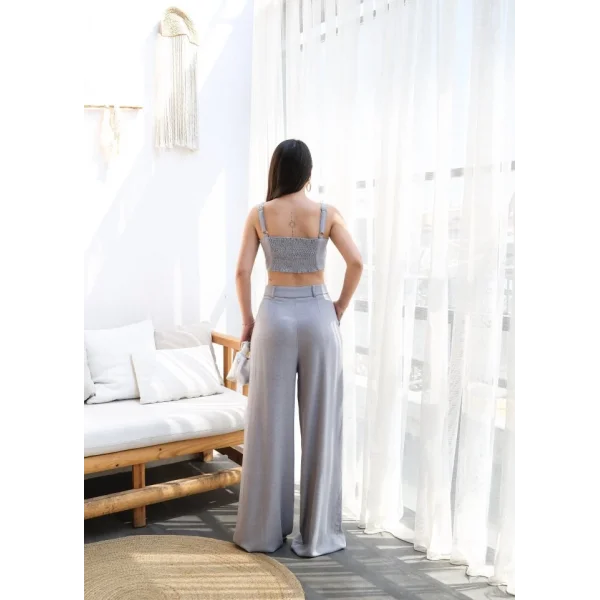 Keten Gi̇peli̇ Crop Ve Pantolon İki̇li̇ Takim