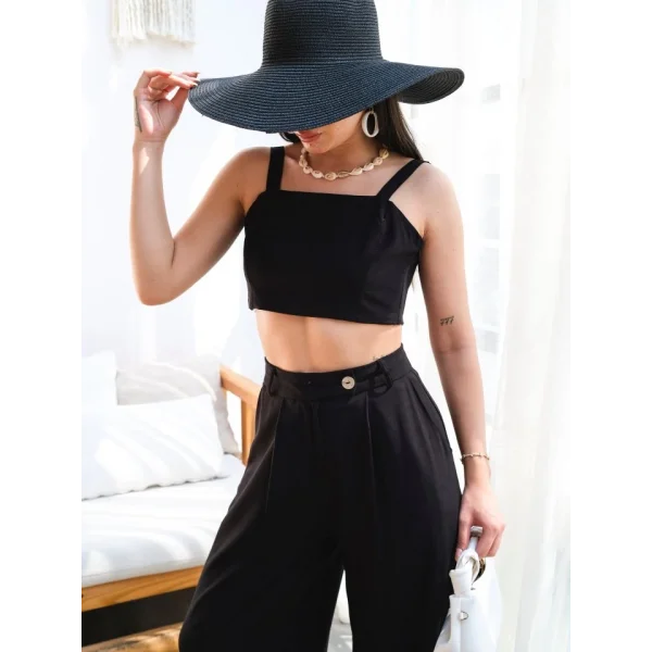 Keten Gi̇peli̇ Crop Ve Pantolon İki̇li̇ Takim