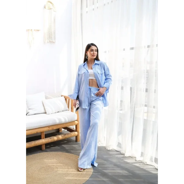 Keten Gömlek Ve Pantolon İki̇li̇ Takim