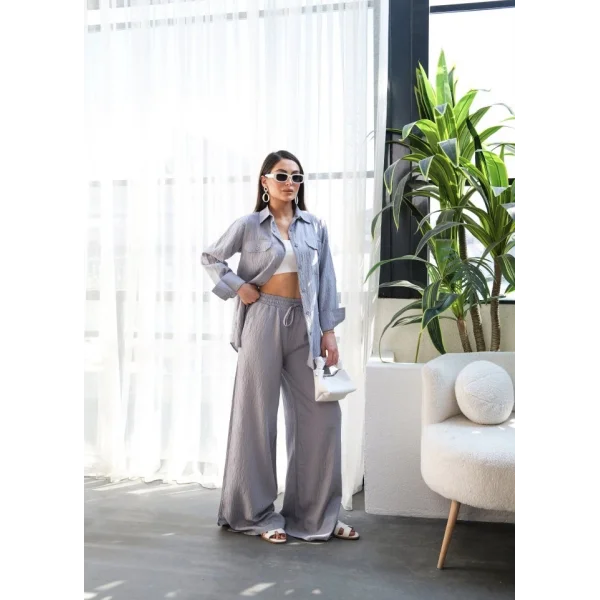 Keten Gömlek Ve Pantolon İki̇li̇ Takim