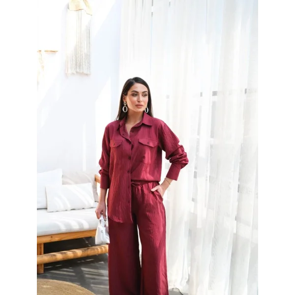 Keten Gömlek Ve Pantolon İki̇li̇ Takim