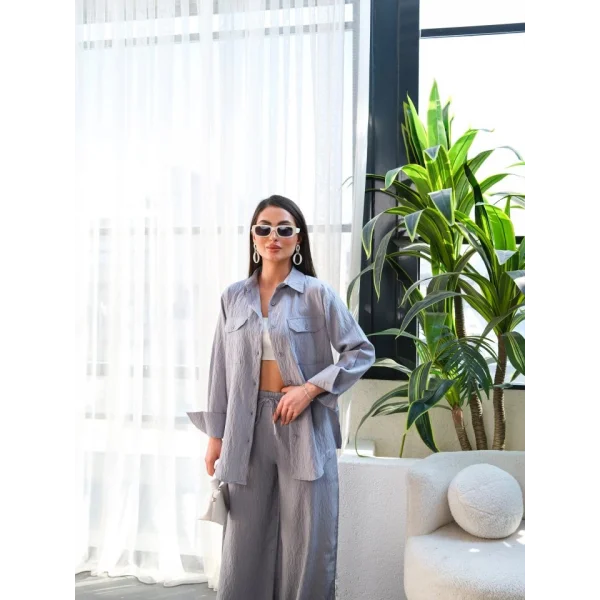 Keten Gömlek Ve Pantolon İki̇li̇ Takim