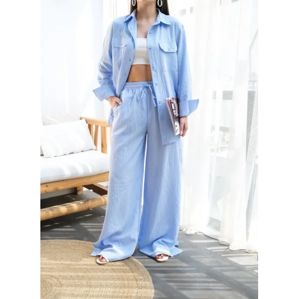 Keten Gömlek Ve Pantolon İki̇li̇ Takim