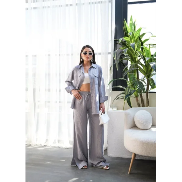 Keten Gömlek Ve Pantolon İki̇li̇ Takim