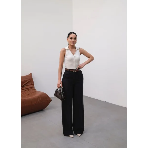 Keten Kemerli̇ Ve Dökümlü Palazzo Pantolon (Kemer Dahi̇l)