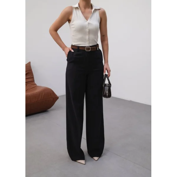 Keten Kemerli̇ Ve Dökümlü Palazzo Pantolon (Kemer Dahi̇l)