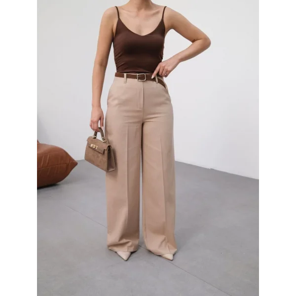 Keten Kemerli̇ Ve Dökümlü Palazzo Pantolon (Kemer Dahi̇l)