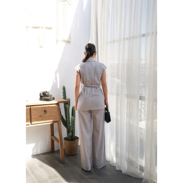 Keten Kuşakli Yelek Ve Pantolon İki̇li̇ Takim