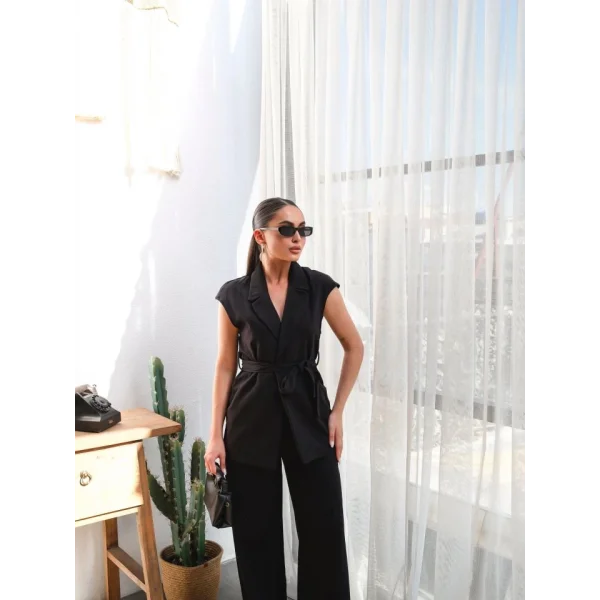 Keten Kuşakli Yelek Ve Pantolon İki̇li̇ Takim