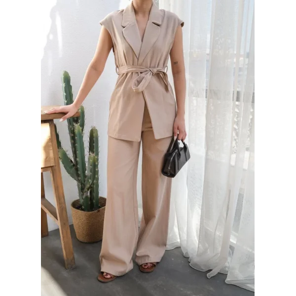 Keten Kuşakli Yelek Ve Pantolon İki̇li̇ Takim