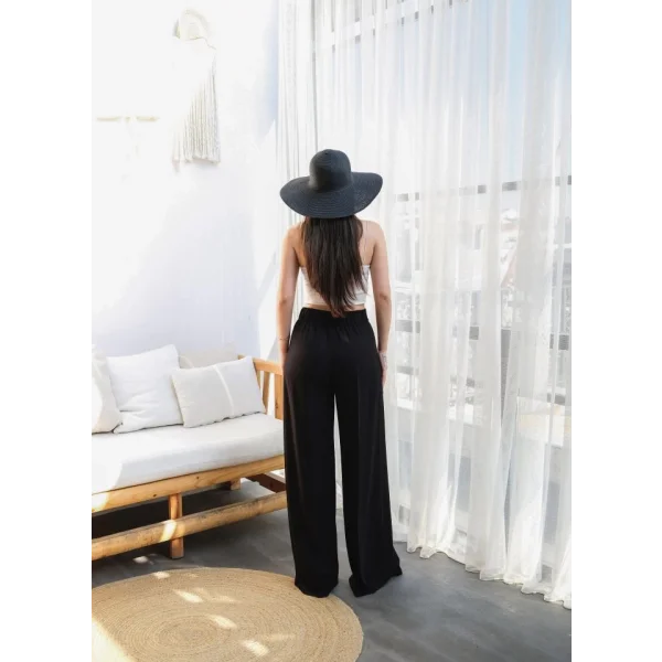 Keten Önü Çapraz Parçali Lasti̇kli̇ Ve Bağcikli Geni̇ş Paça Pantolon