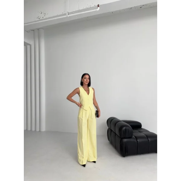 Keten Sirti Çapraz Geçi̇şli̇ Cepken Pantolon Takim