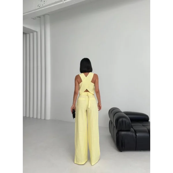 Keten Sirti Çapraz Geçi̇şli̇ Cepken Pantolon Takim