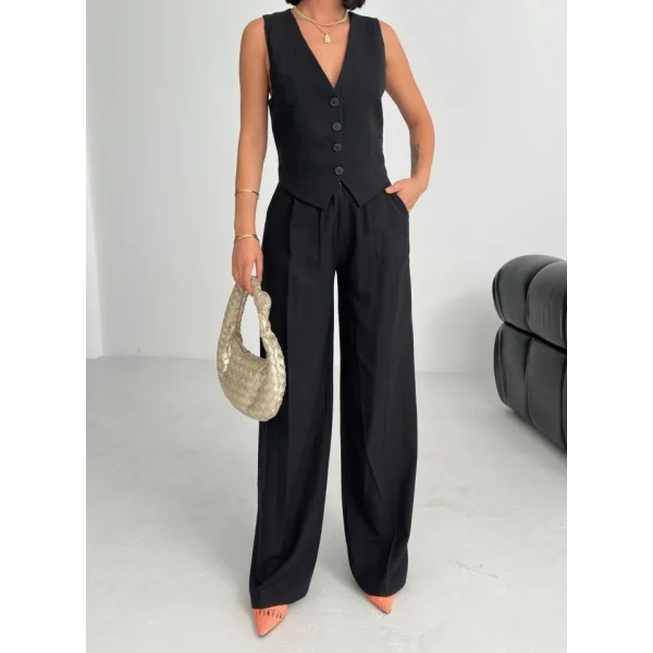 Keten Sirti Çapraz Geçi̇şli̇ Cepken Pantolon Takim