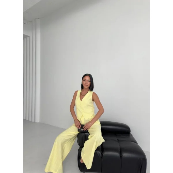 Keten Sirti Çapraz Geçi̇şli̇ Cepken Pantolon Takim