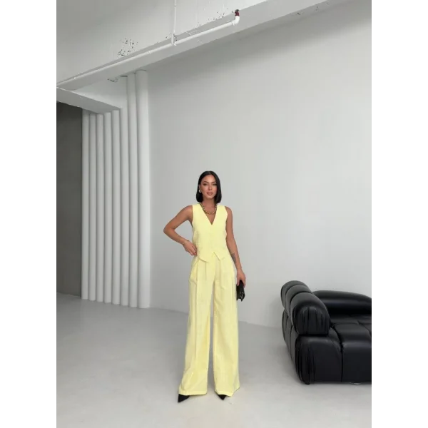 Keten Sirti Çapraz Geçi̇şli̇ Cepken Pantolon Takim