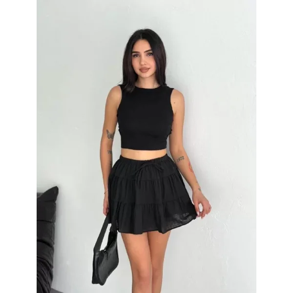 Keten Şortlu Etek - Siyah