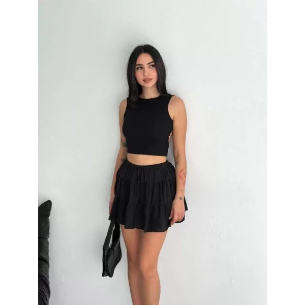 Keten Şortlu Etek - Siyah