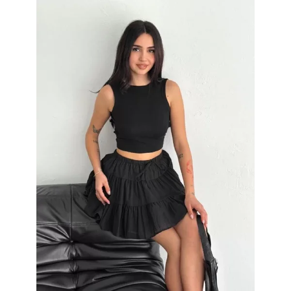 Keten Şortlu Etek - Siyah