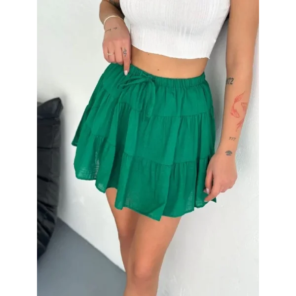 Keten Şortlu Etek - Yeşil