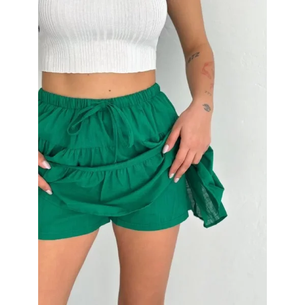 Keten Şortlu Etek - Yeşil