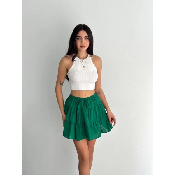 Keten Şortlu Etek - Yeşil