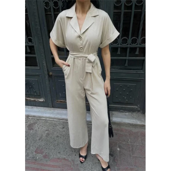 KETEN TULUM BEL BAĞLAMA DETAYLI - Krem