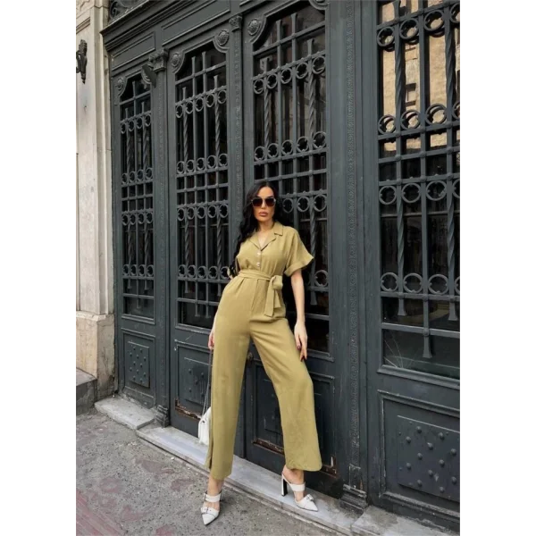 KETEN TULUM BEL BAĞLAMA DETAYLI - Yeşil