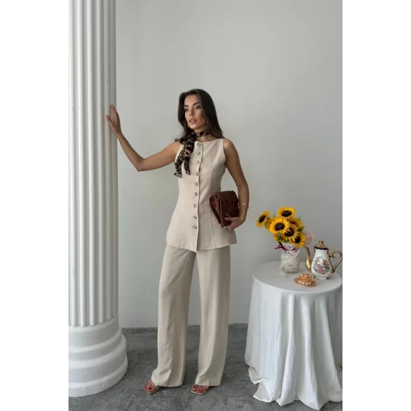 KETEN YELEK - PANTOLON TAKIM - Bej