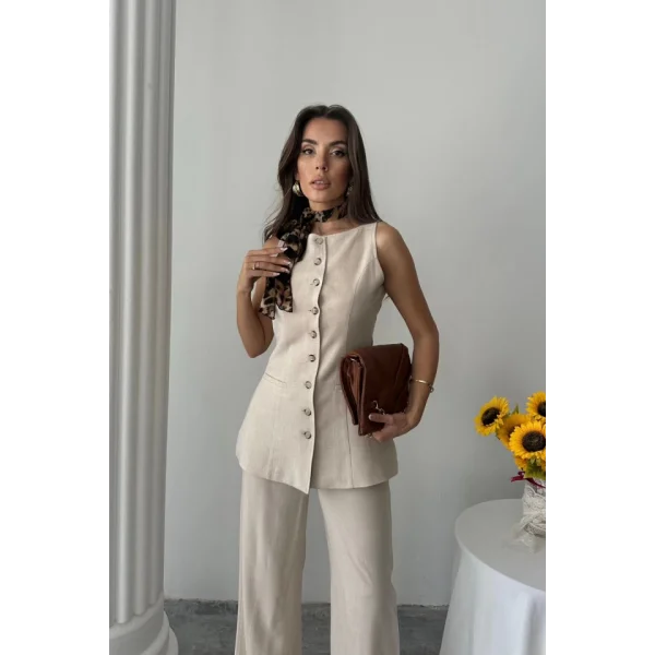 KETEN YELEK - PANTOLON TAKIM - Bej