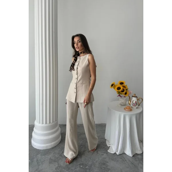 KETEN YELEK - PANTOLON TAKIM - Bej
