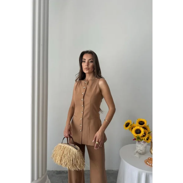 KETEN YELEK - PANTOLON TAKIM - Kahverengi