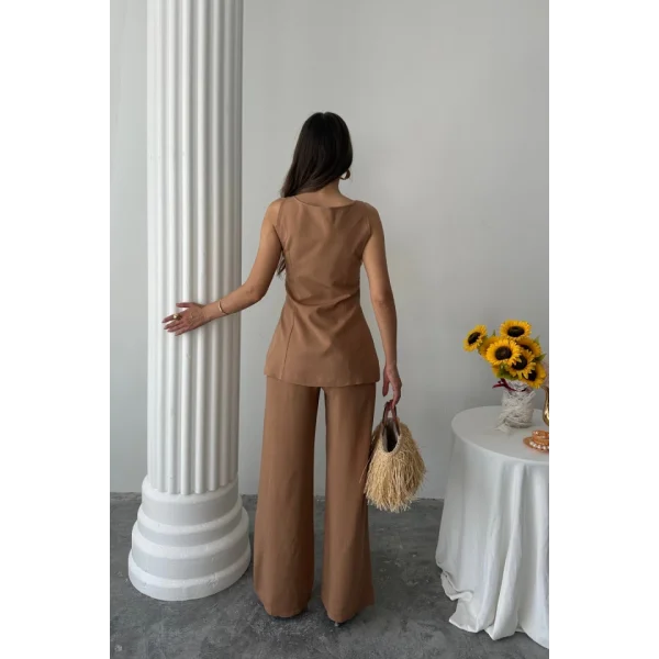 KETEN YELEK - PANTOLON TAKIM - Kahverengi