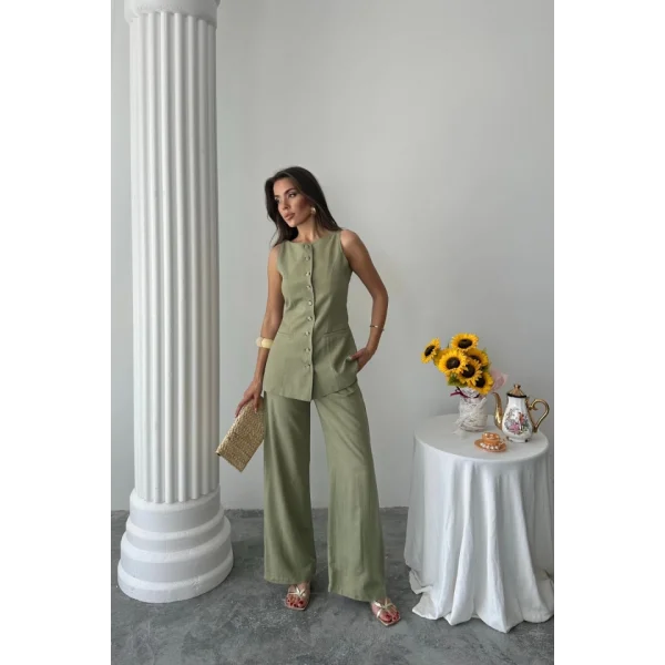 KETEN YELEK - PANTOLON TAKIM - Yeşil