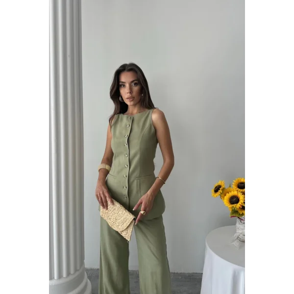 KETEN YELEK - PANTOLON TAKIM - Yeşil