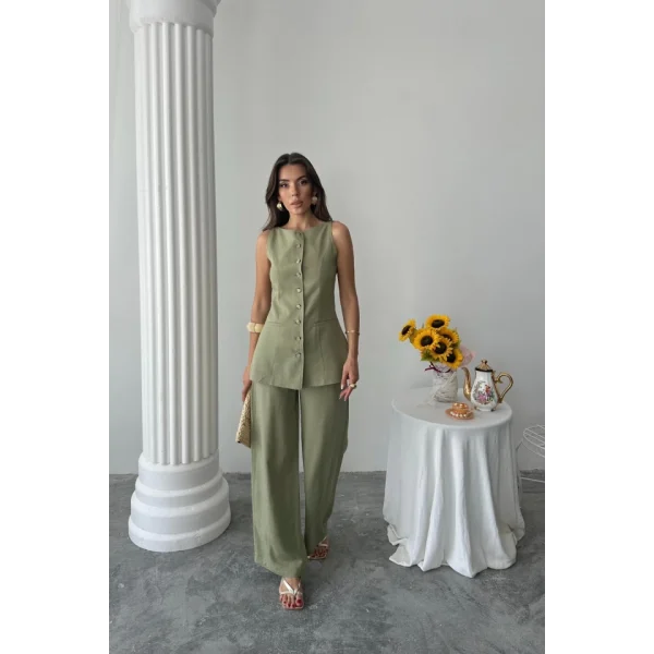 KETEN YELEK - PANTOLON TAKIM - Yeşil